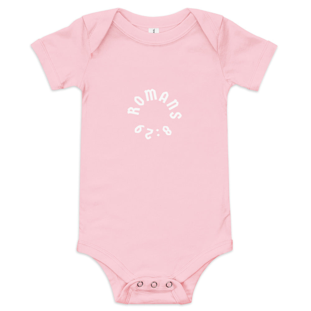 Romans 8:29 White Print Babygrow