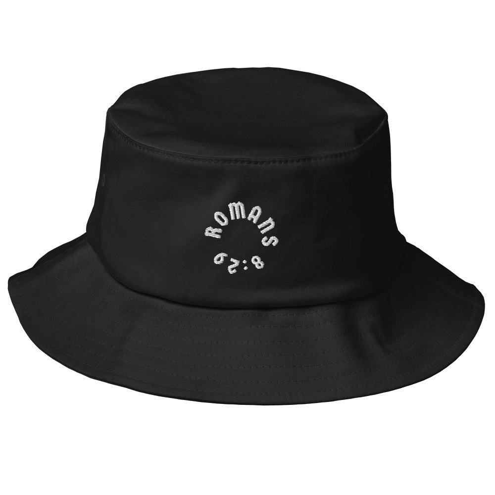 Romans 8:29 White Embroidered Bucket Hat