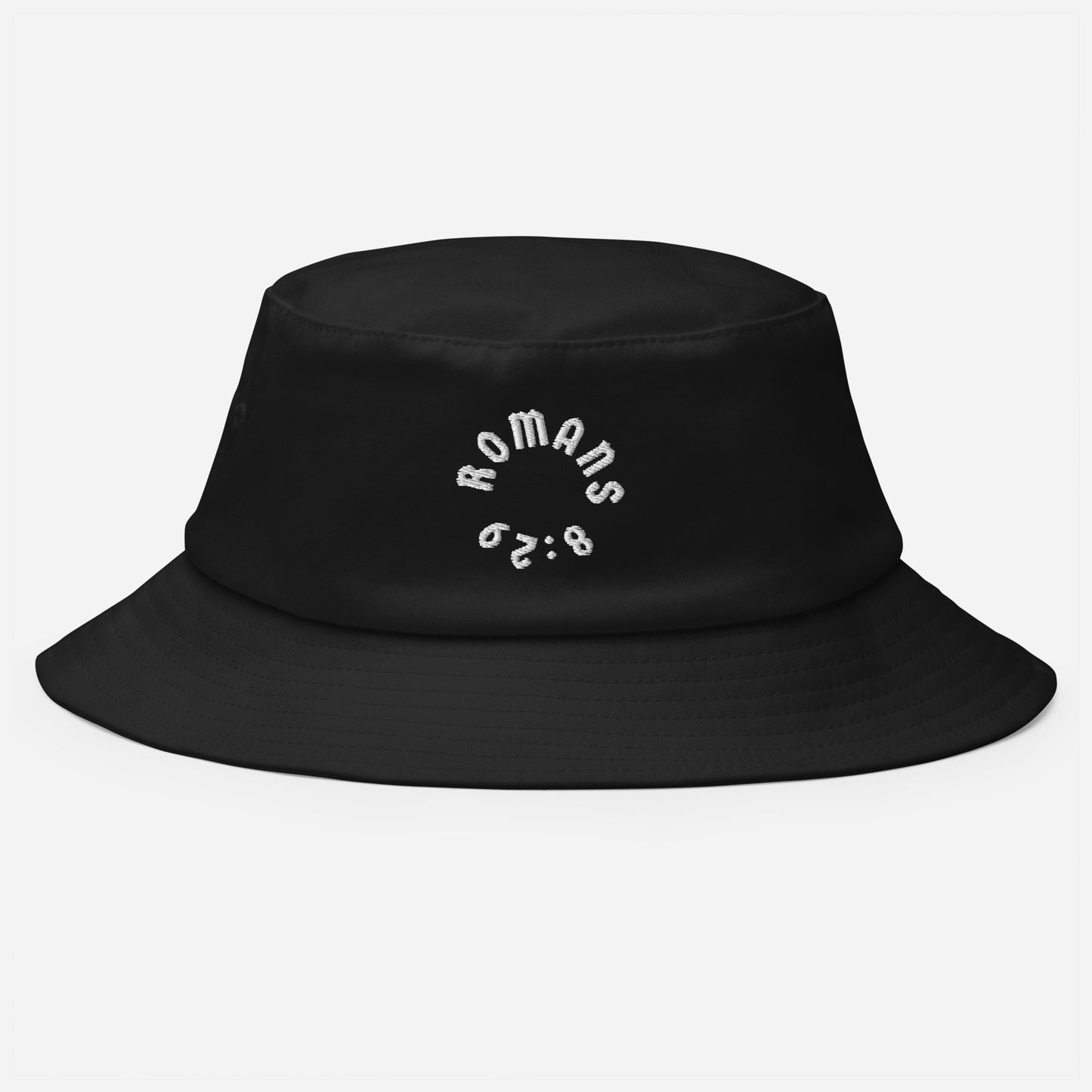 Romans 8:29 White Embroidered Bucket Hat