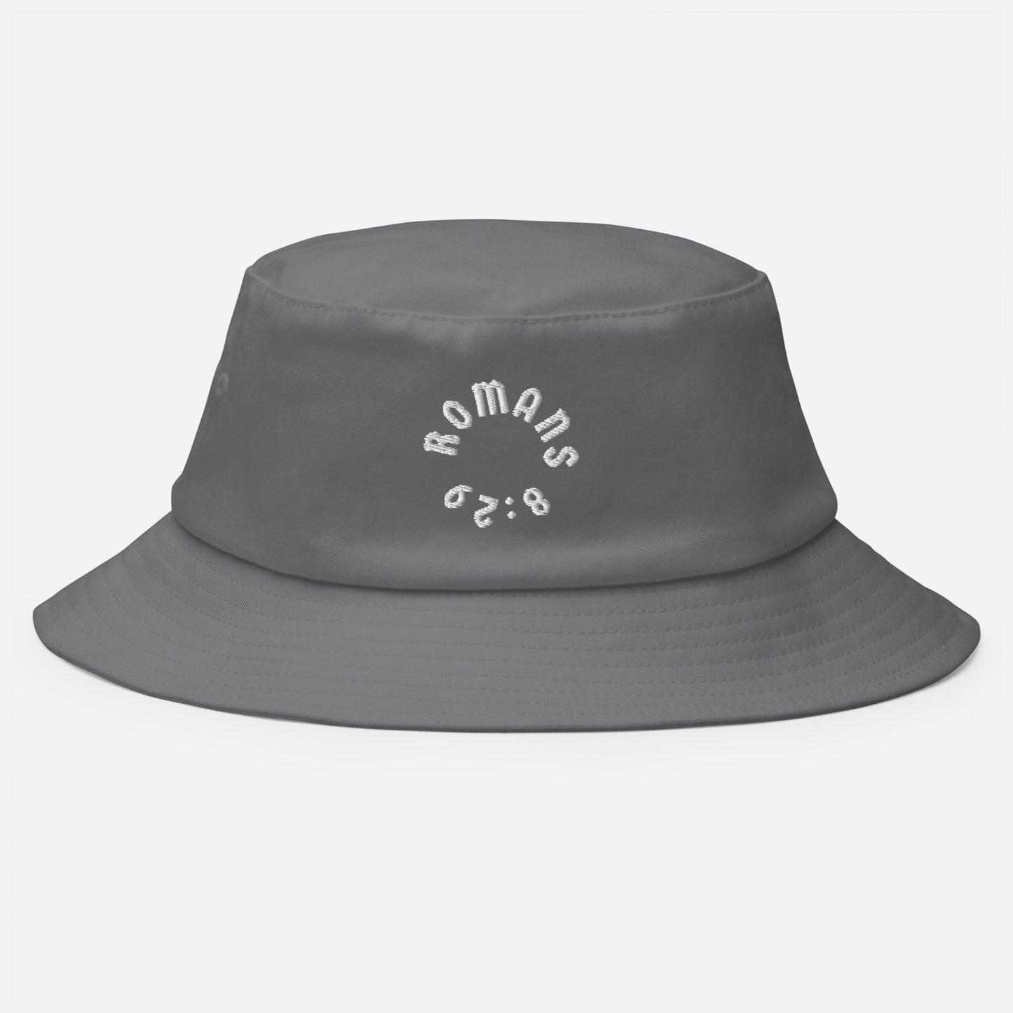 Romans 8:29 White Embroidered Bucket Hat