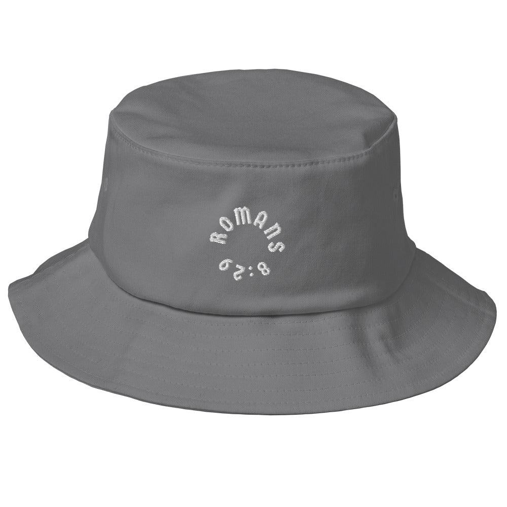 Romans 8:29 White Embroidered Bucket Hat