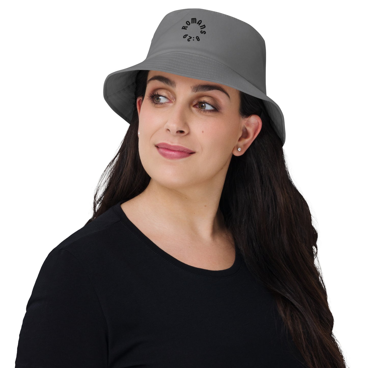 Romans 8:29 Black Embroidered Bucket Hat