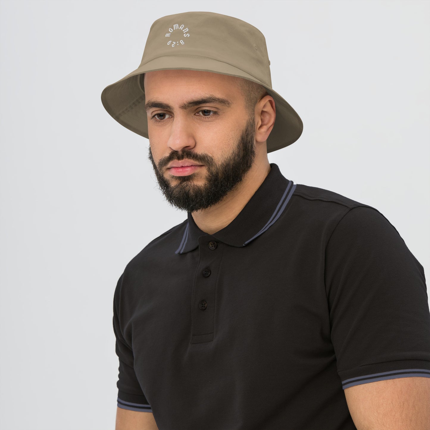 Romans 8:29 White Embroidered Bucket Hat