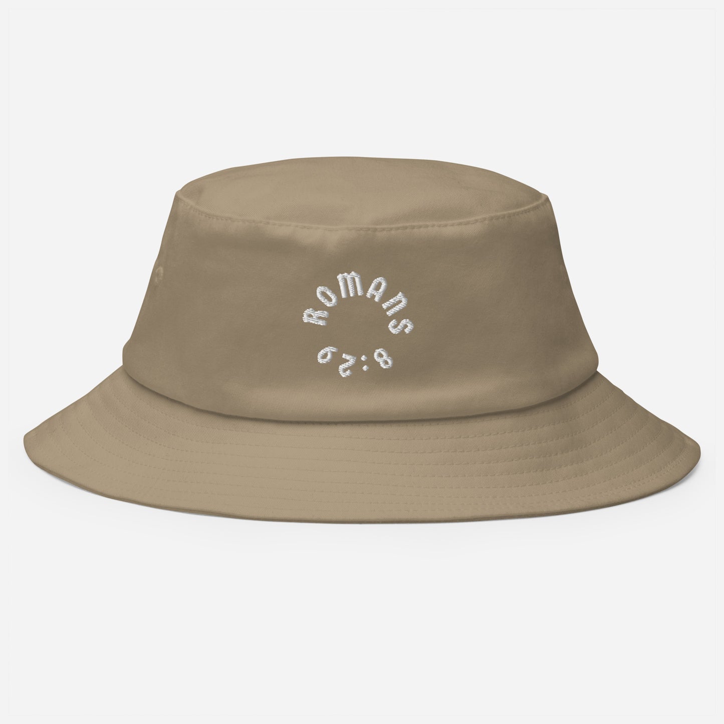 Romans 8:29 White Embroidered Bucket Hat