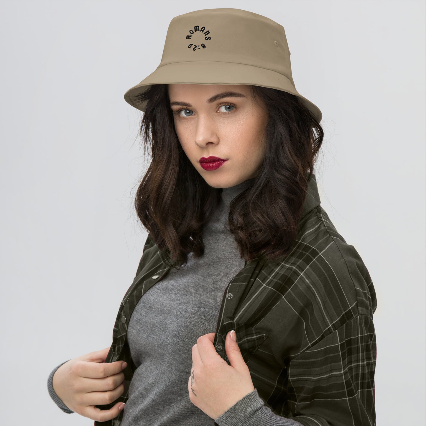 Romans 8:29 Black Embroidered Bucket Hat