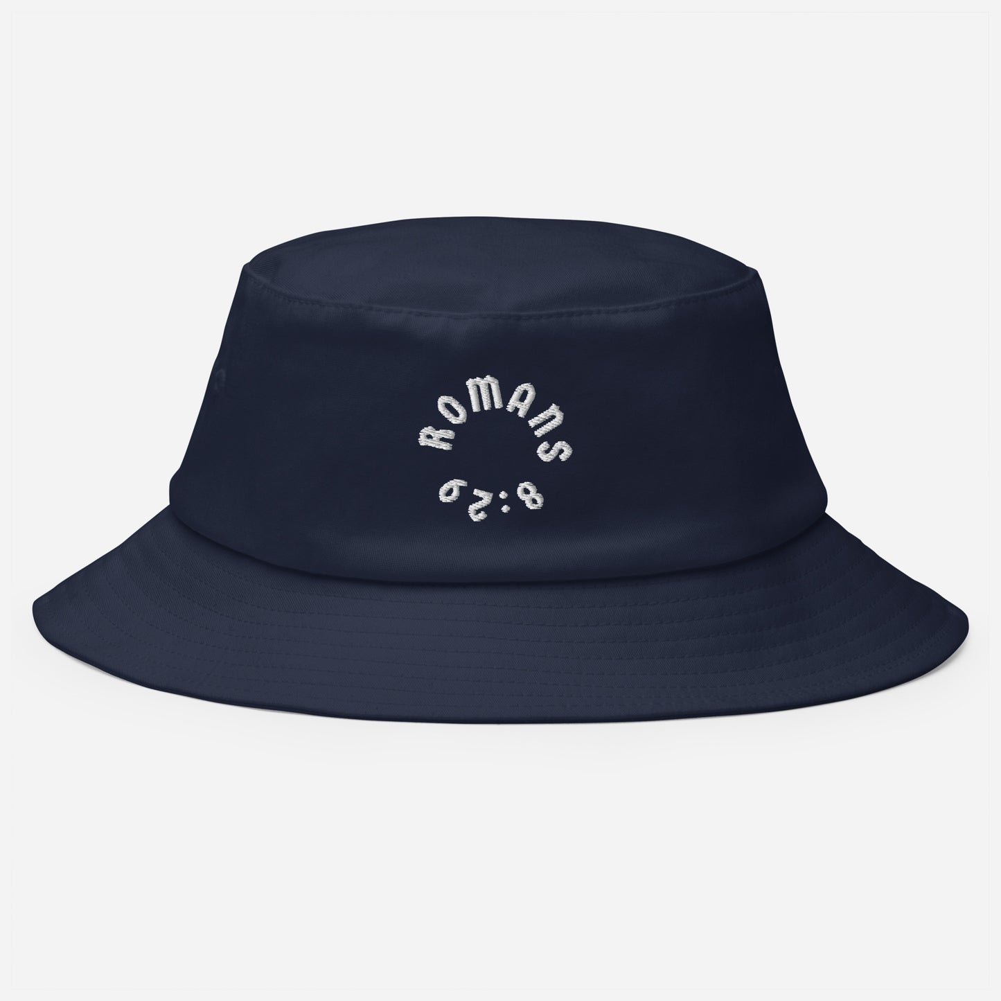 Romans 8:29 White Embroidered Bucket Hat