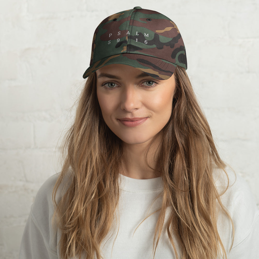 Psalm 59:16 Original White Embroidered Classic Dad Hat