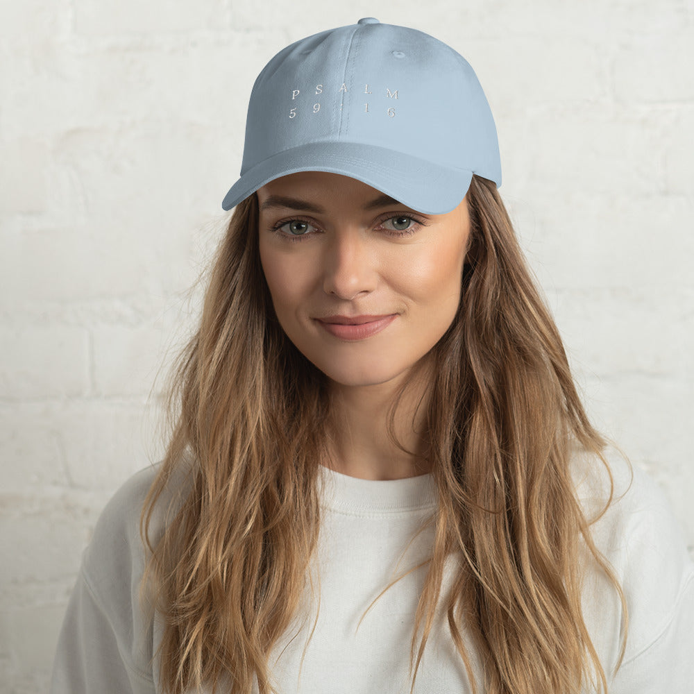Psalm 59:16 Original White Embroidered Classic Dad Hat