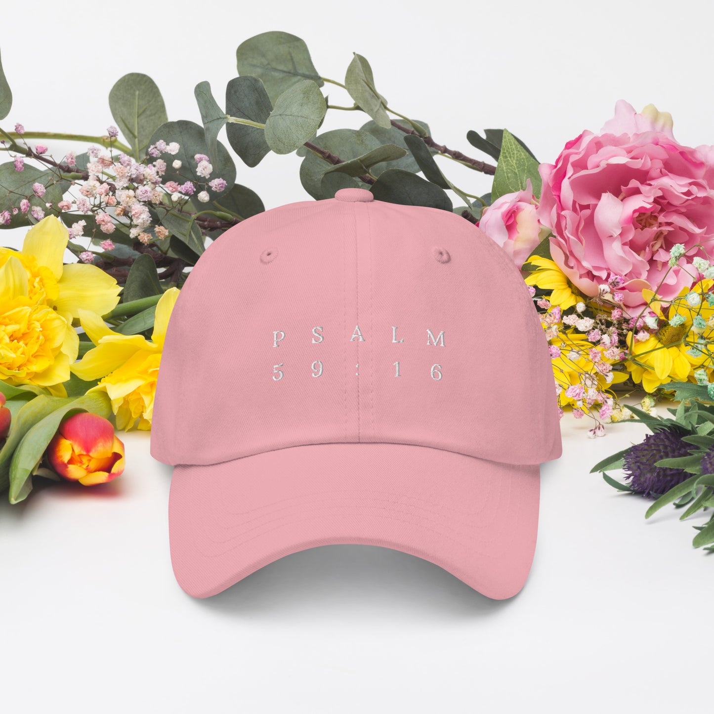 Psalm 59:16 Original White Embroidered Classic Dad Hat