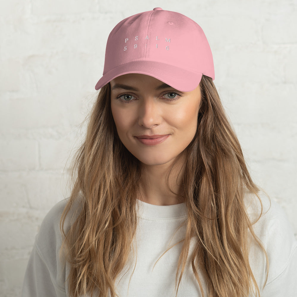 Psalm 59:16 Original White Embroidered Classic Dad Hat