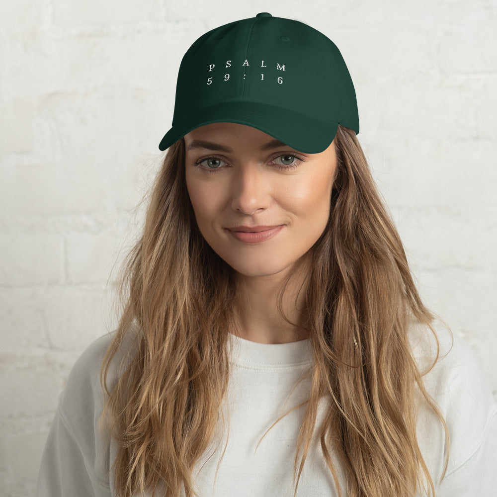 Psalm 59:16 Original White Embroidered Classic Dad Hat