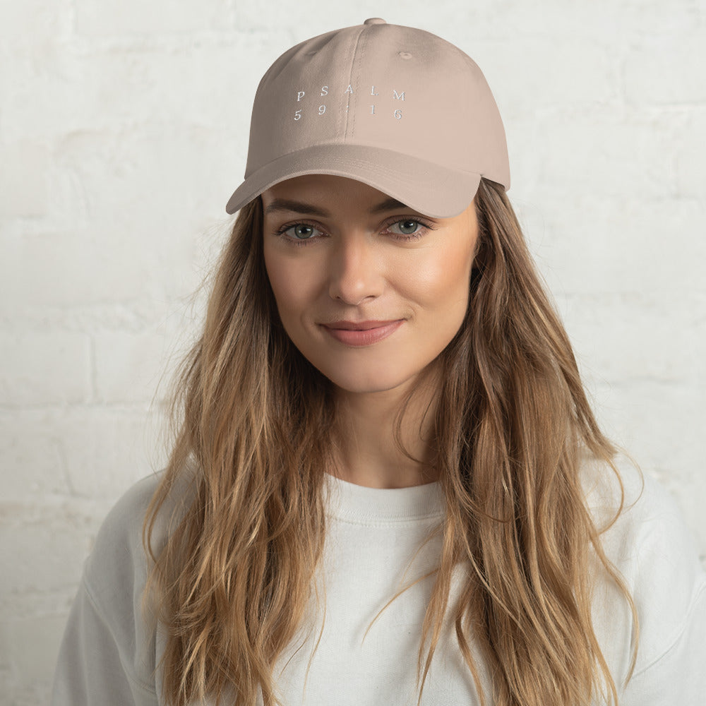 Psalm 59:16 Original White Embroidered Classic Dad Hat