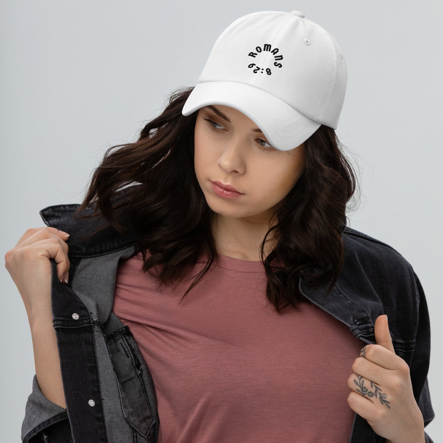 Romans 8:29 Black Embroidered Classic Dad Hat