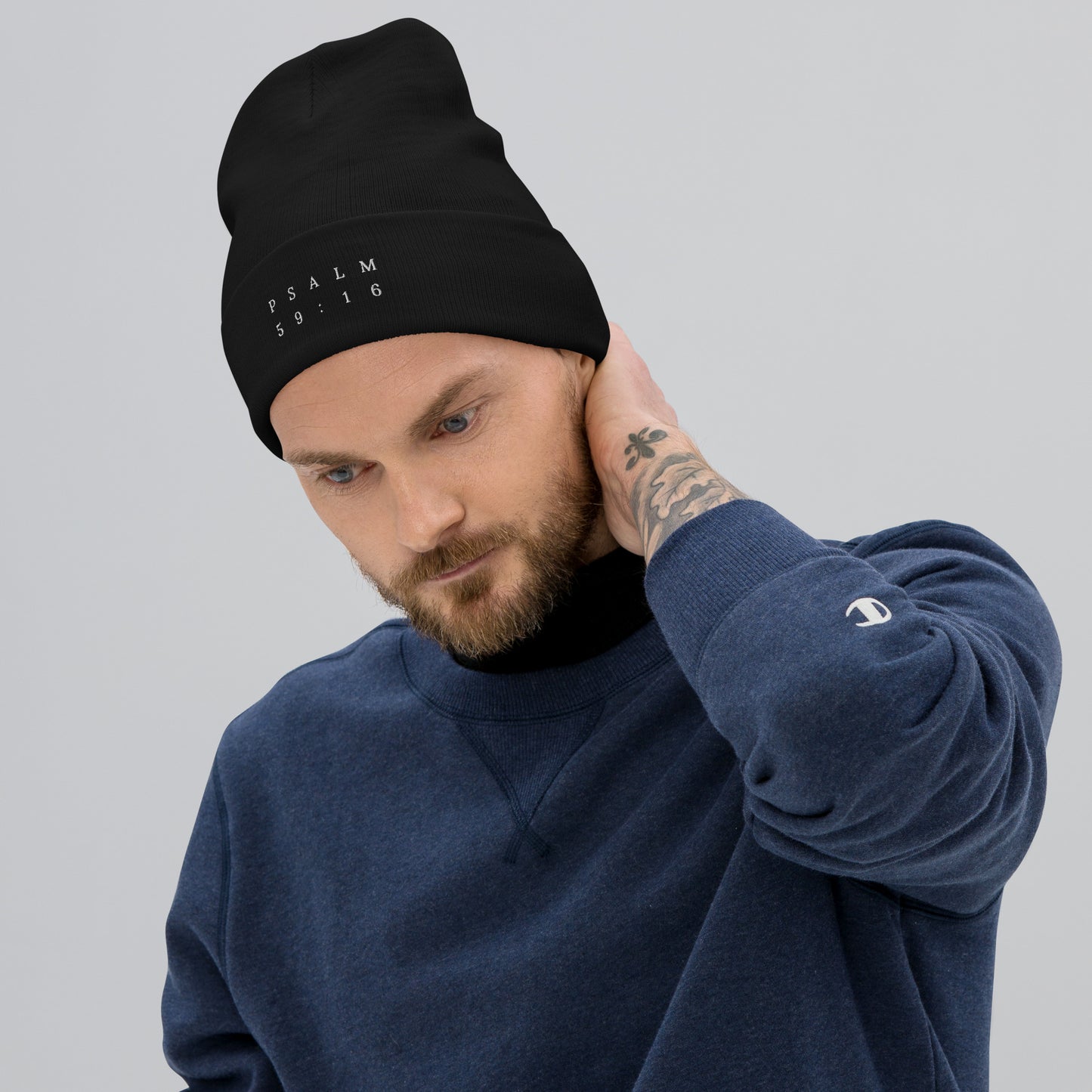 Psalm 59:16 Original White Embroidered Beanie