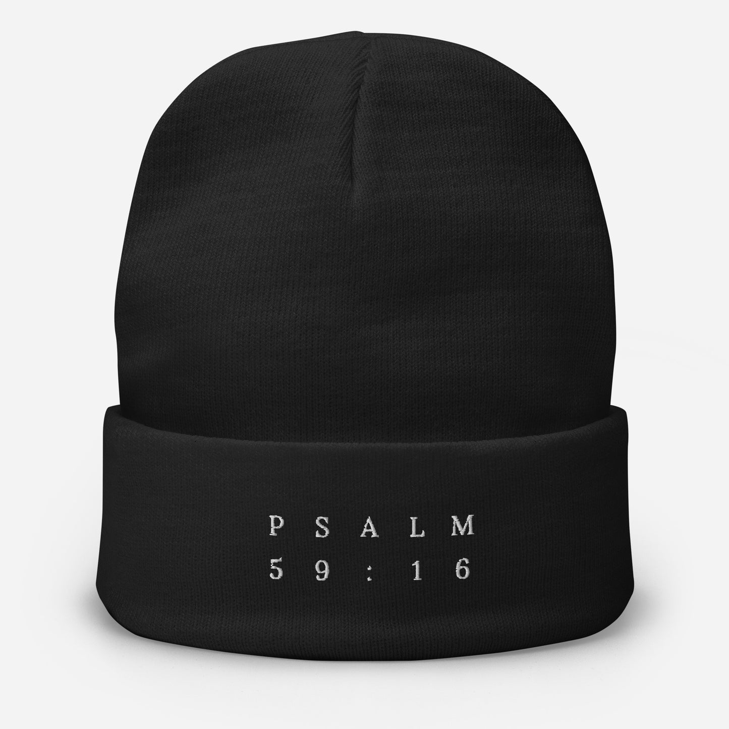 Psalm 59:16 Original White Embroidered Beanie