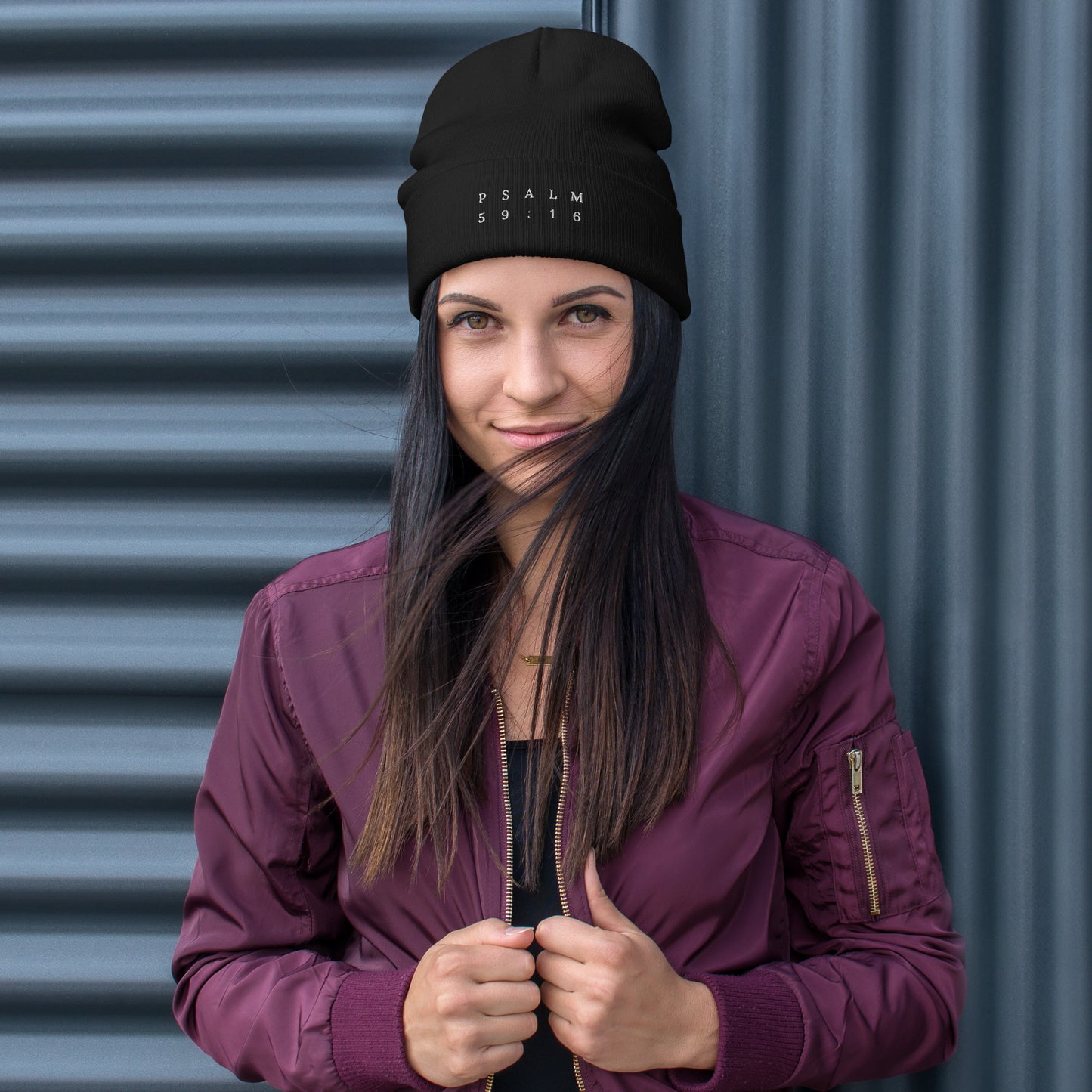 Psalm 59:16 Original White Embroidered Beanie