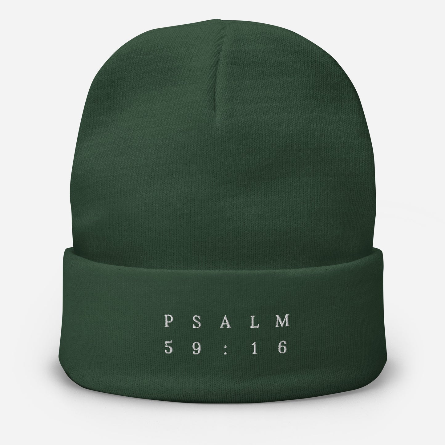 Psalm 59:16 Original White Embroidered Beanie