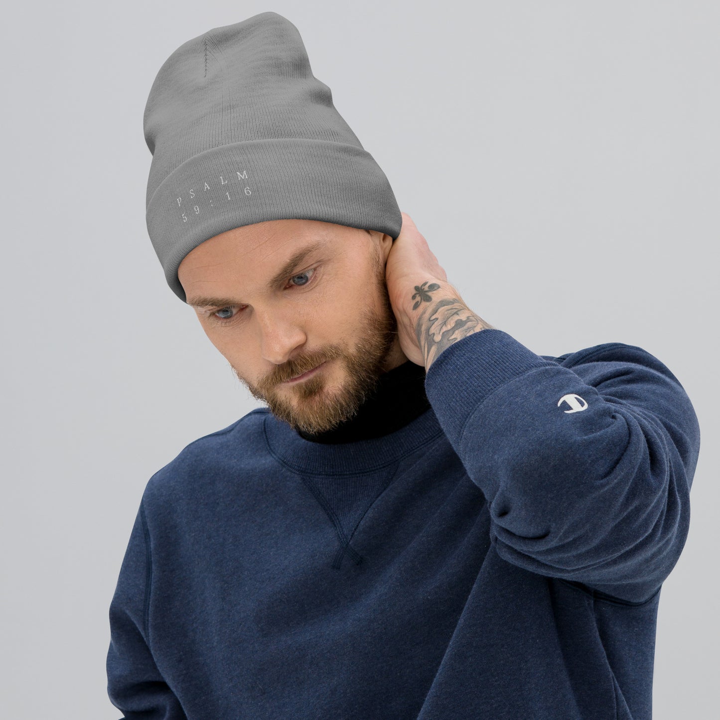 Psalm 59:16 Original White Embroidered Beanie