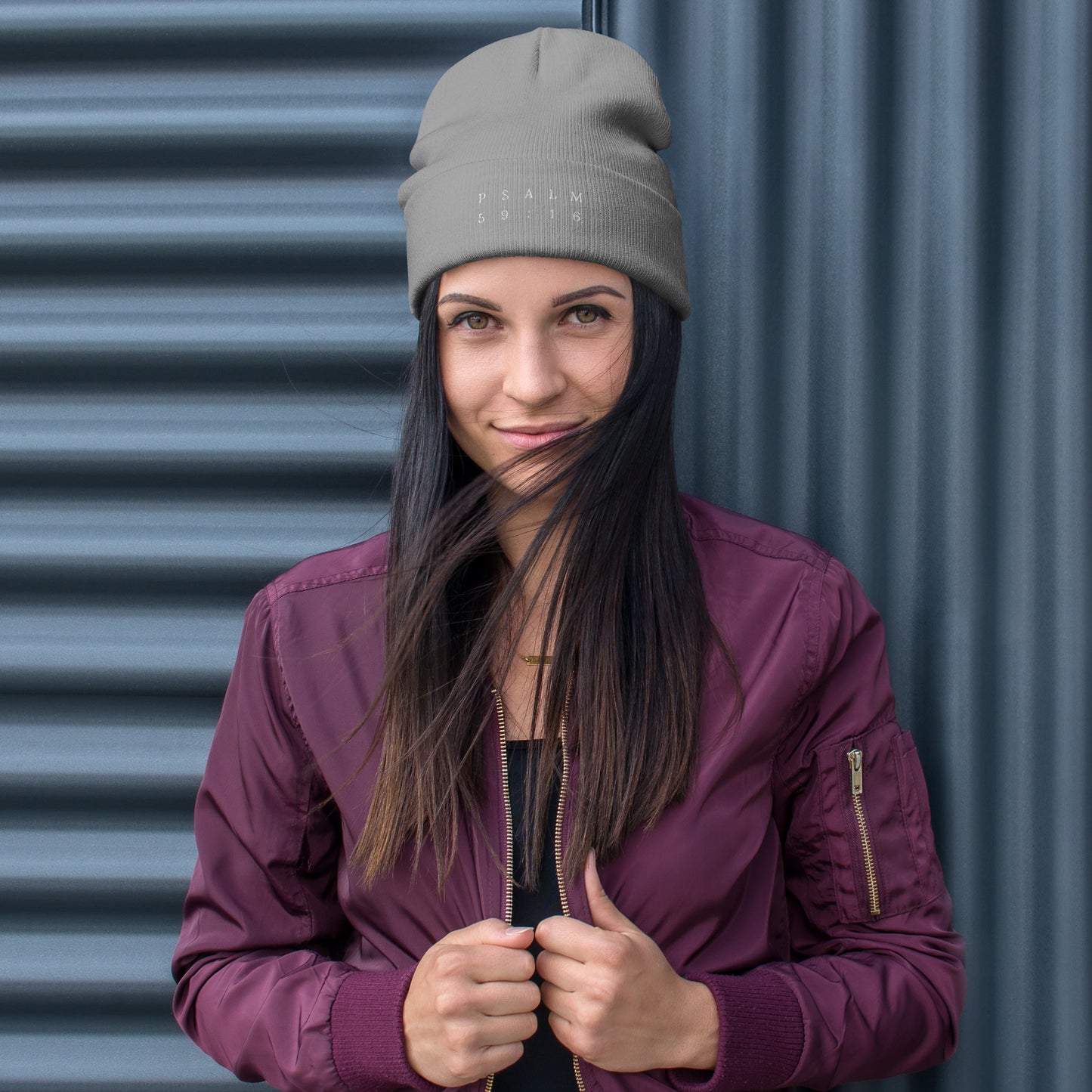 Psalm 59:16 Original White Embroidered Beanie