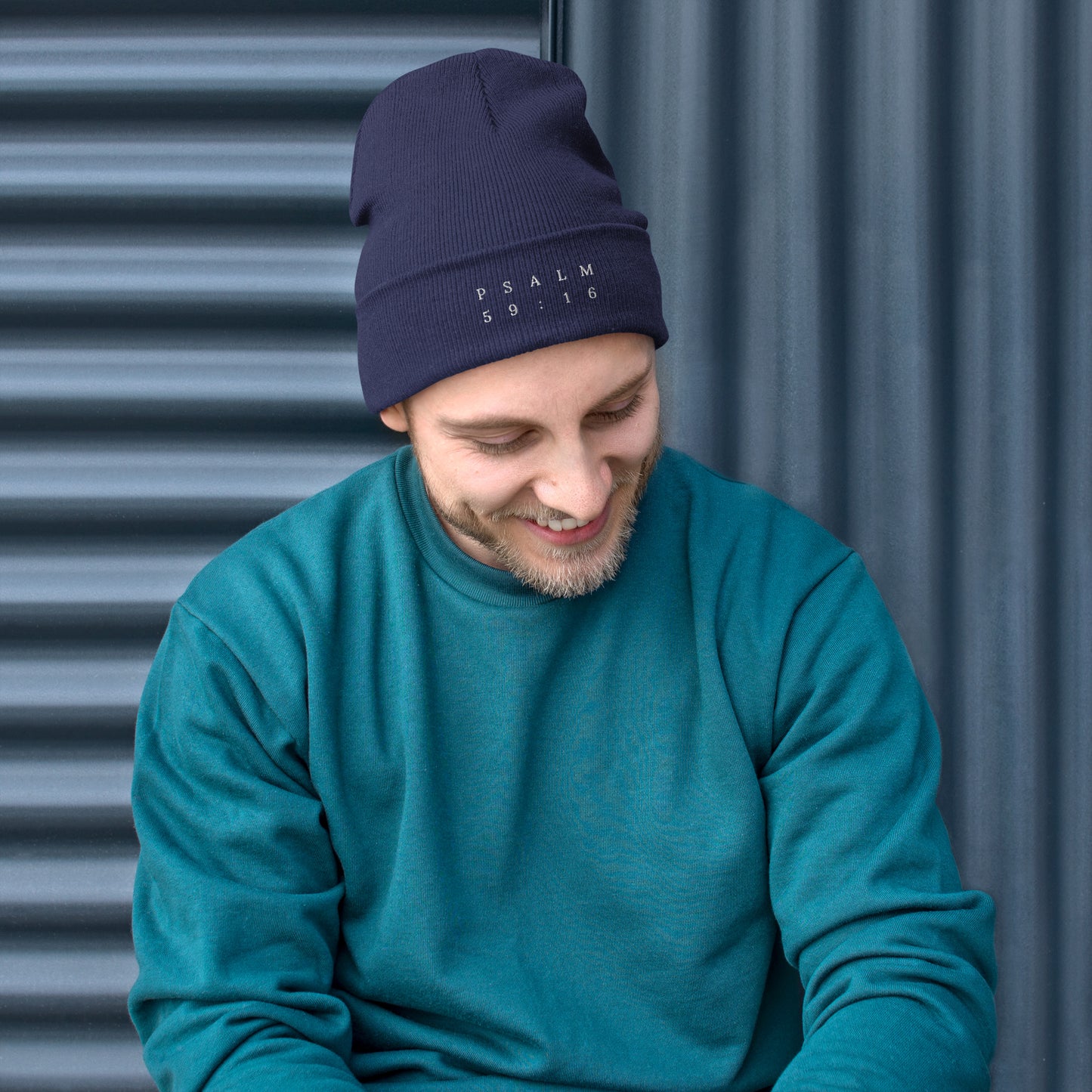 Psalm 59:16 Original White Embroidered Beanie