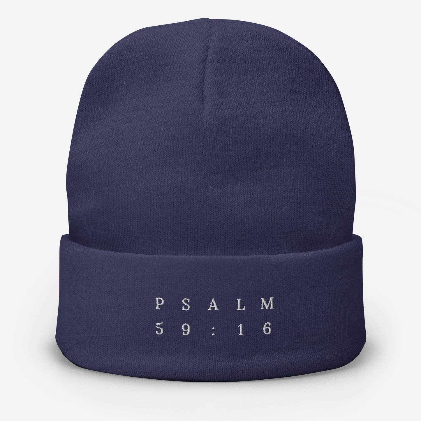 Psalm 59:16 Original White Embroidered Beanie