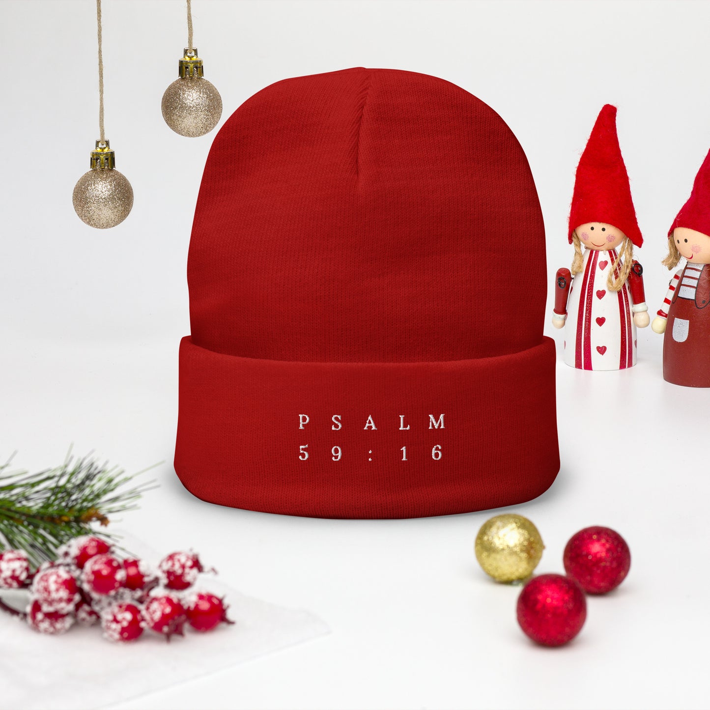 Psalm 59:16 Original White Embroidered Beanie