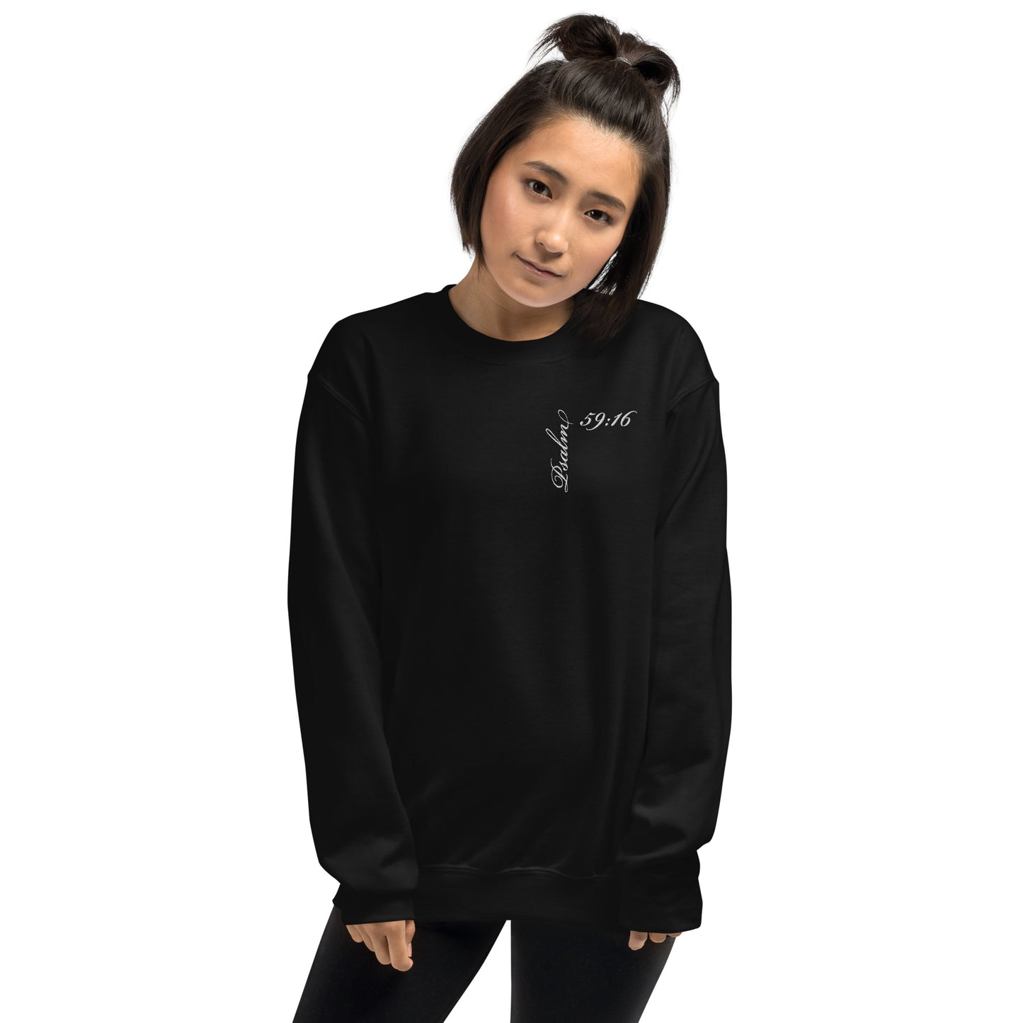 Psalm 59:16 Asymmetrical Embroidered Unisex Sweatshirt