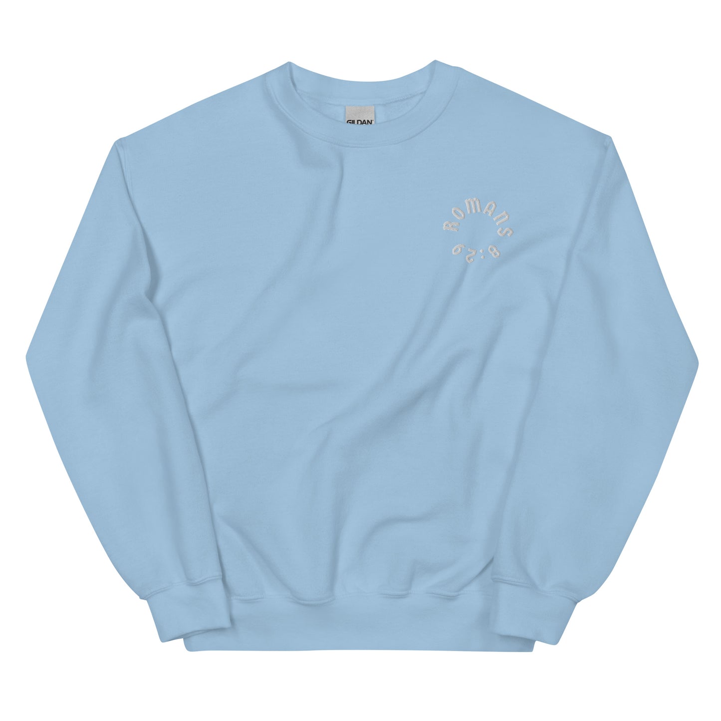 Romans 8:29 White Embroidered Unisex Sweatshirt