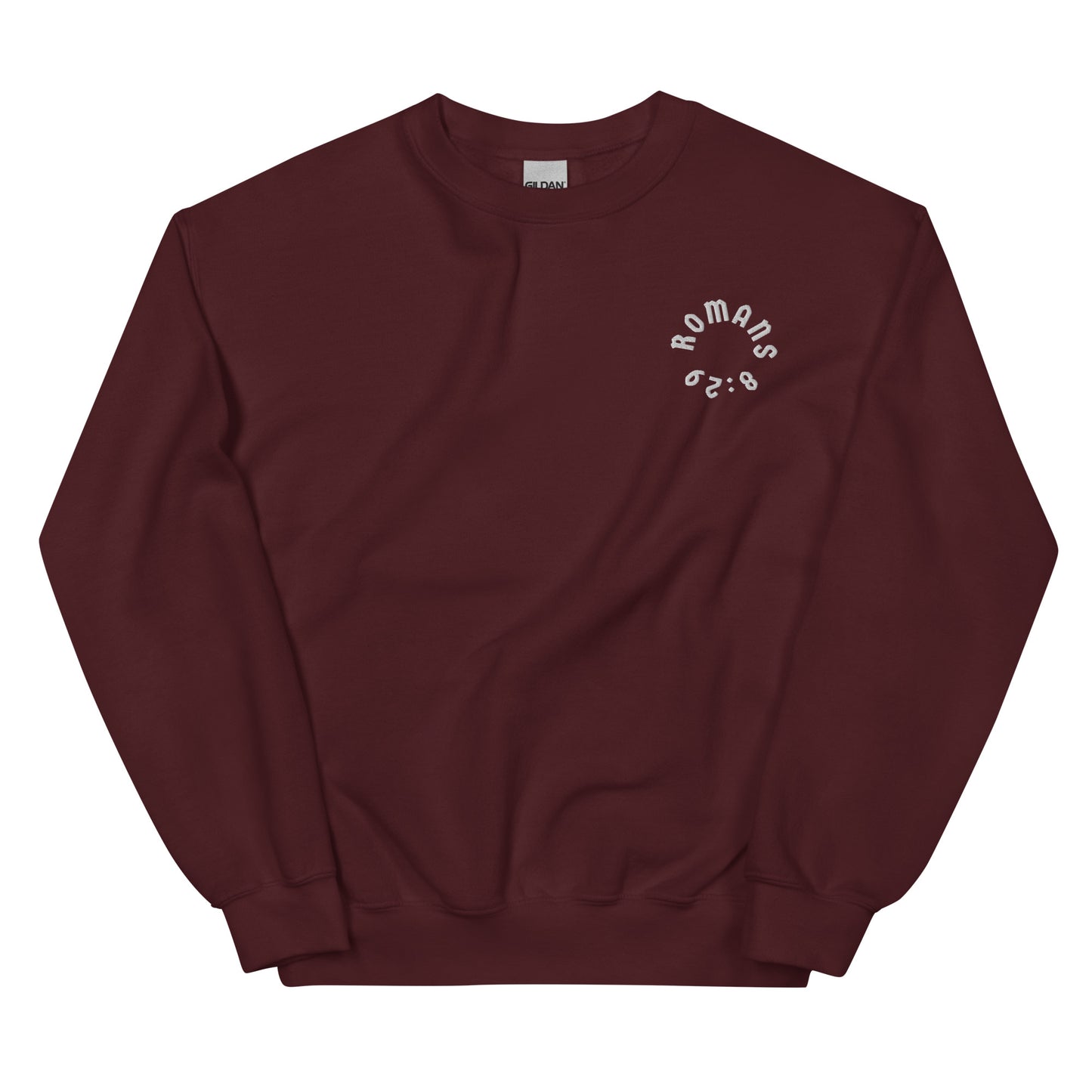 Romans 8:29 White Embroidered Unisex Sweatshirt