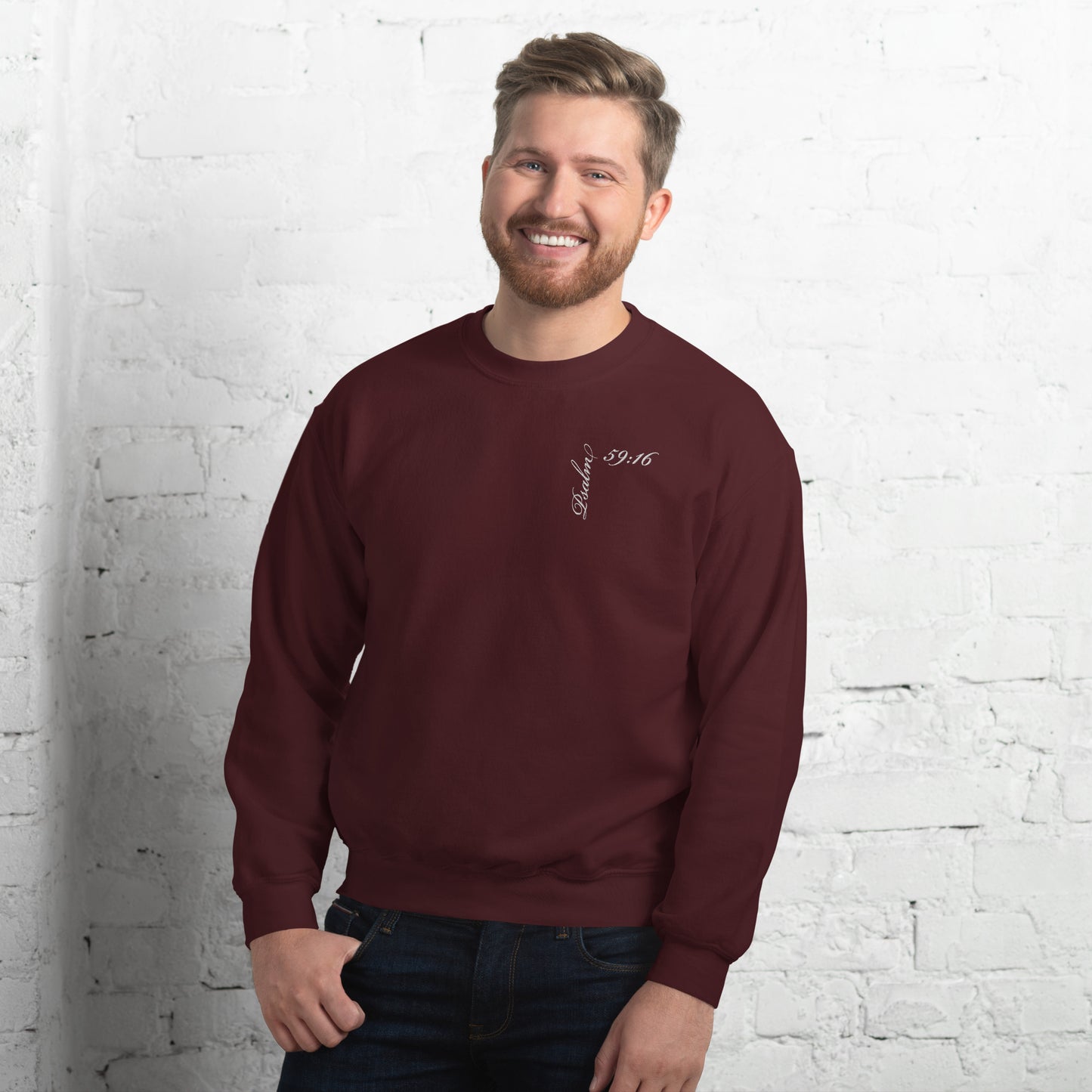 Psalm 59:16 Asymmetrical Embroidered Unisex Sweatshirt