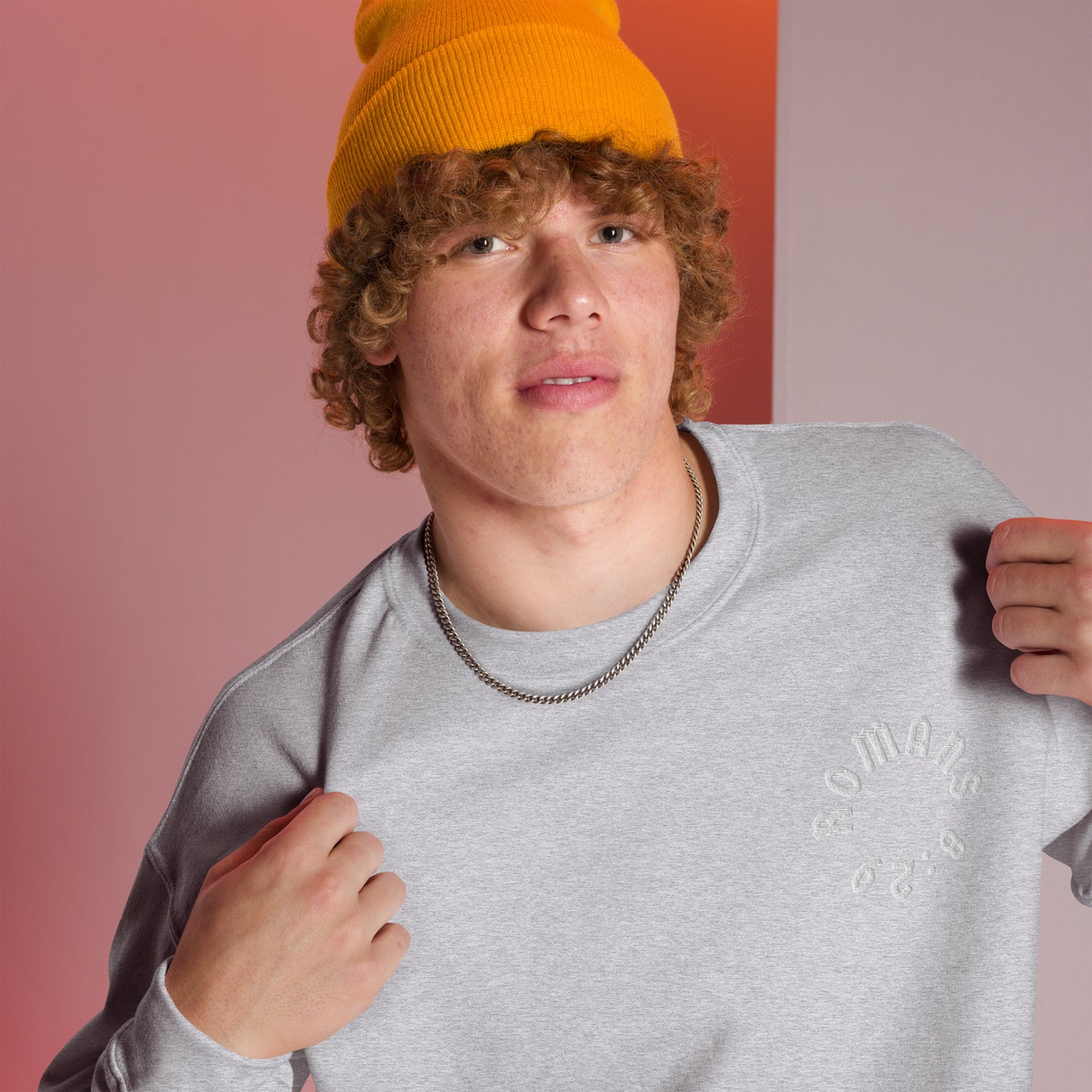 Romans 8:29 White Embroidered Unisex Sweatshirt
