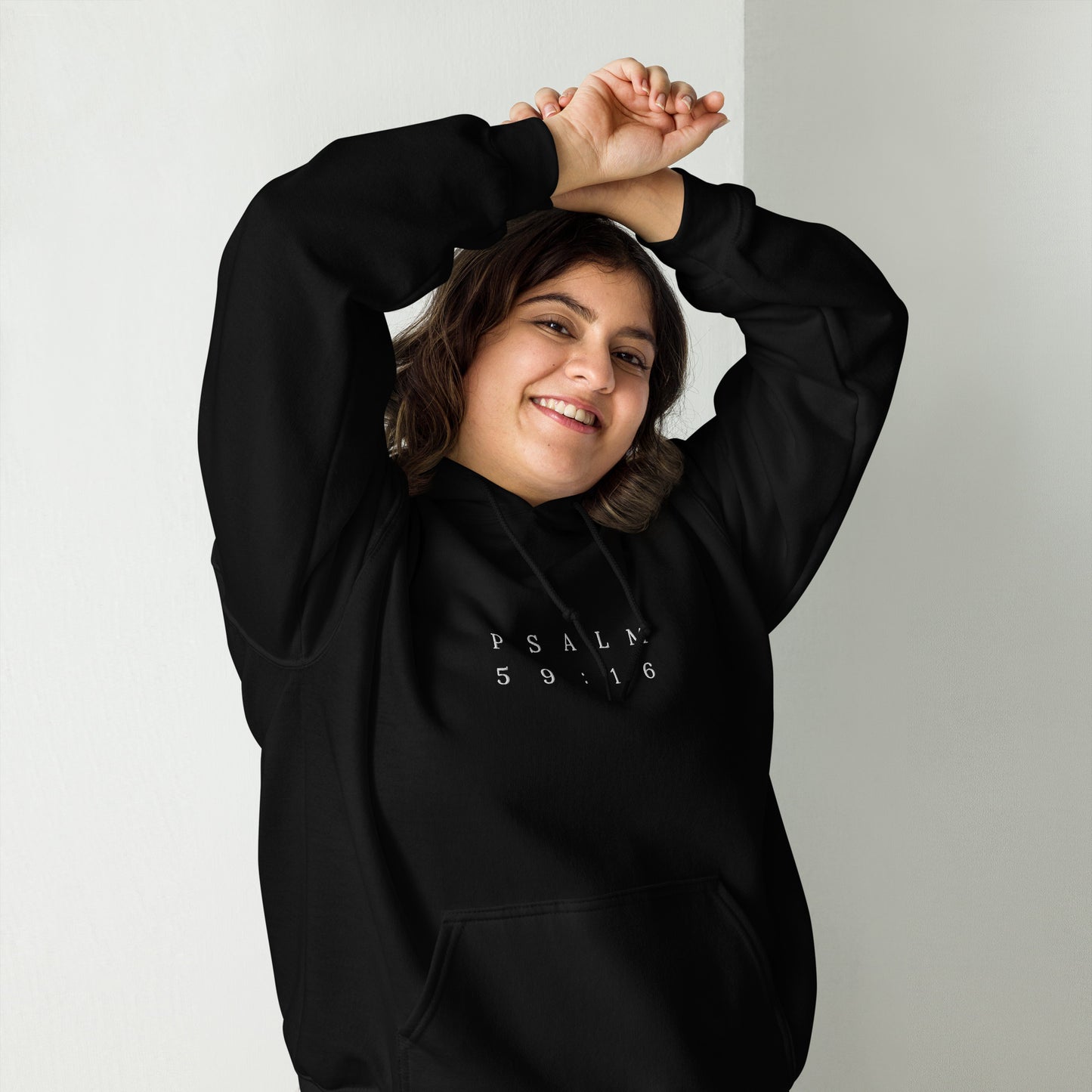 Psalm 59:16 Original Centre Embroidered Unisex Hoodie