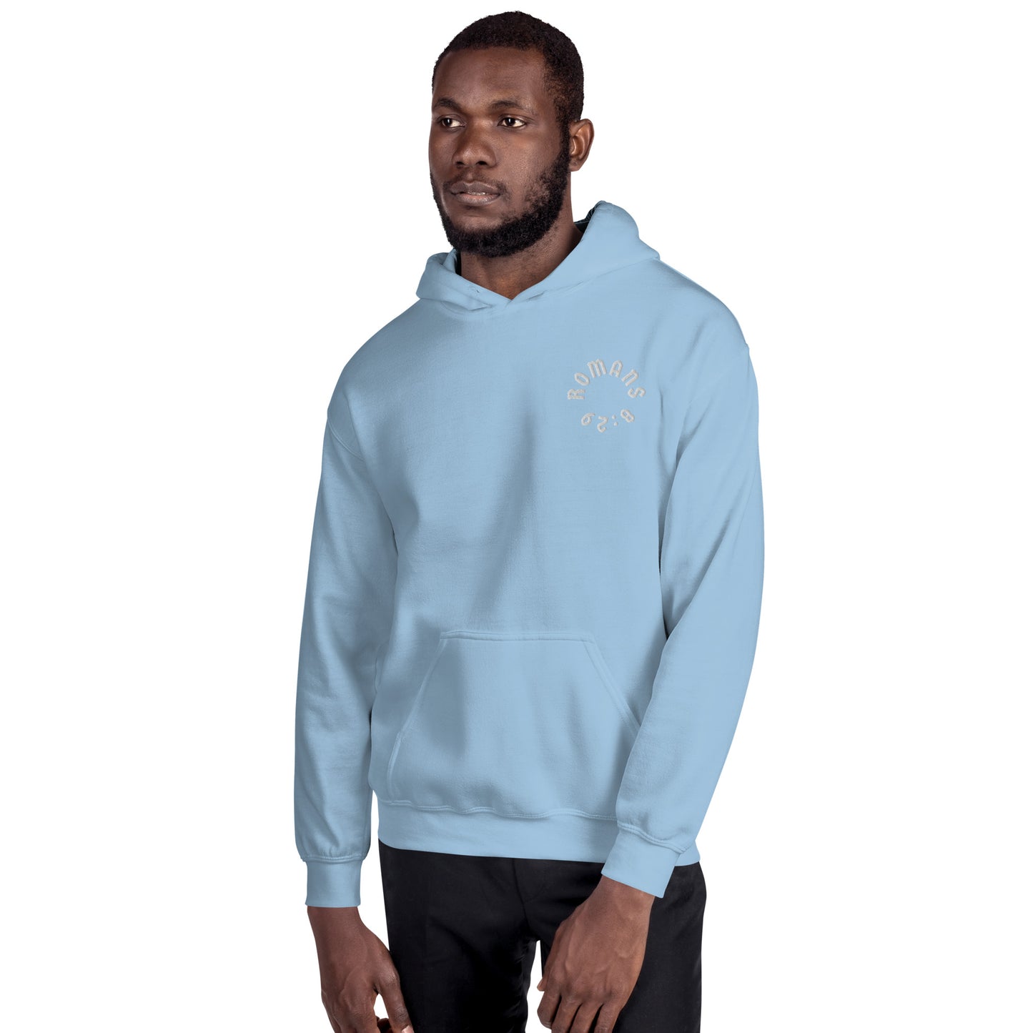Romans 8:29 White Embroidered Unisex Hoodie