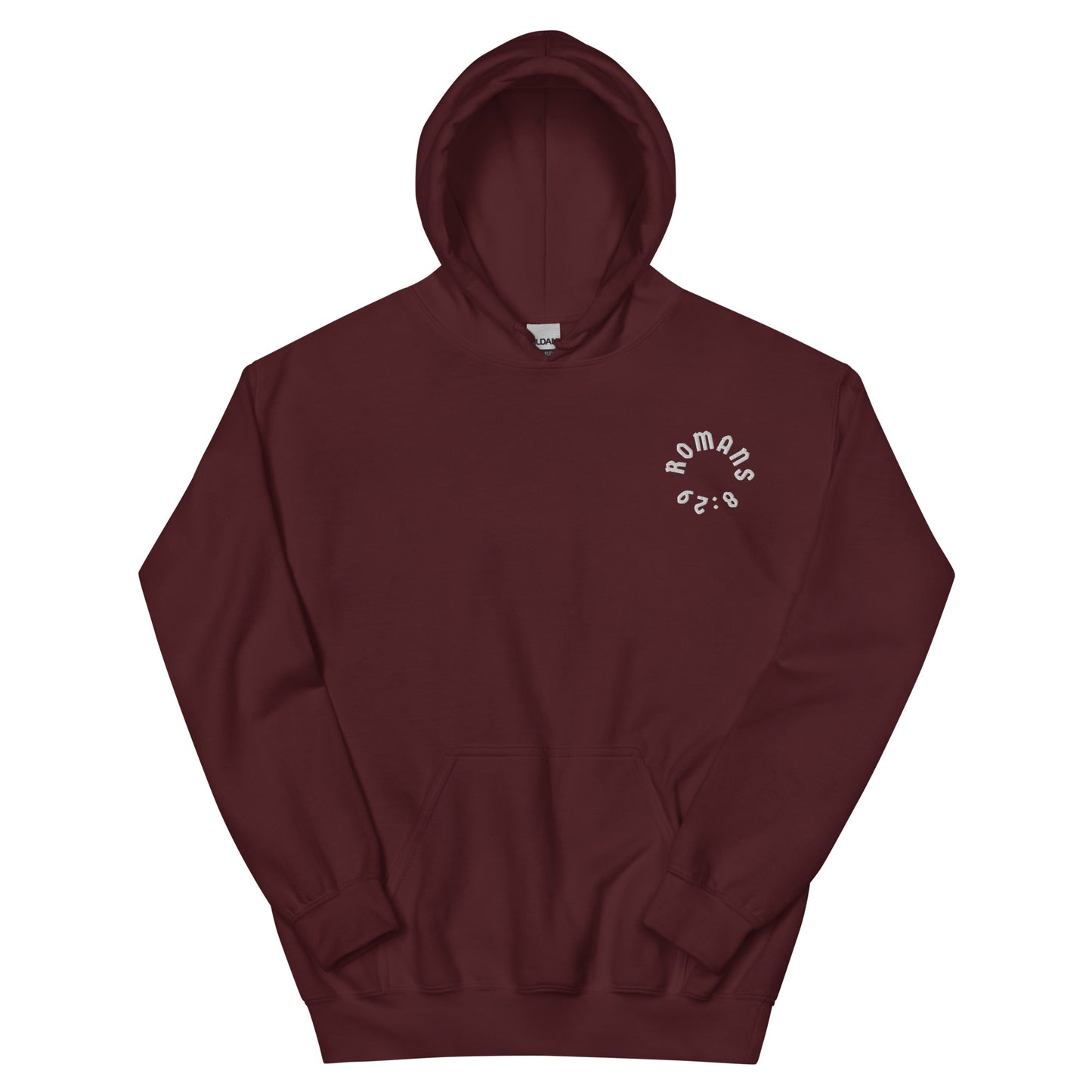Romans 8:29 White Embroidered Unisex Hoodie