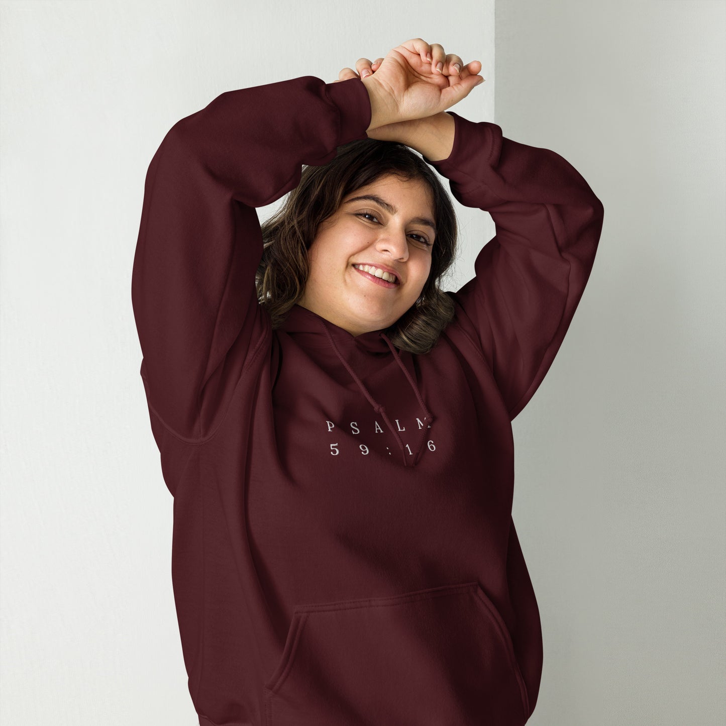 Psalm 59:16 Original Centre Embroidered Unisex Hoodie