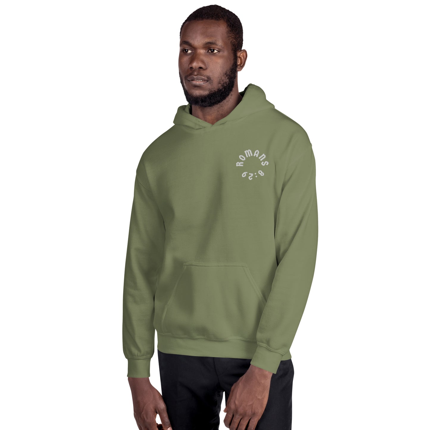 Romans 8:29 White Embroidered Unisex Hoodie