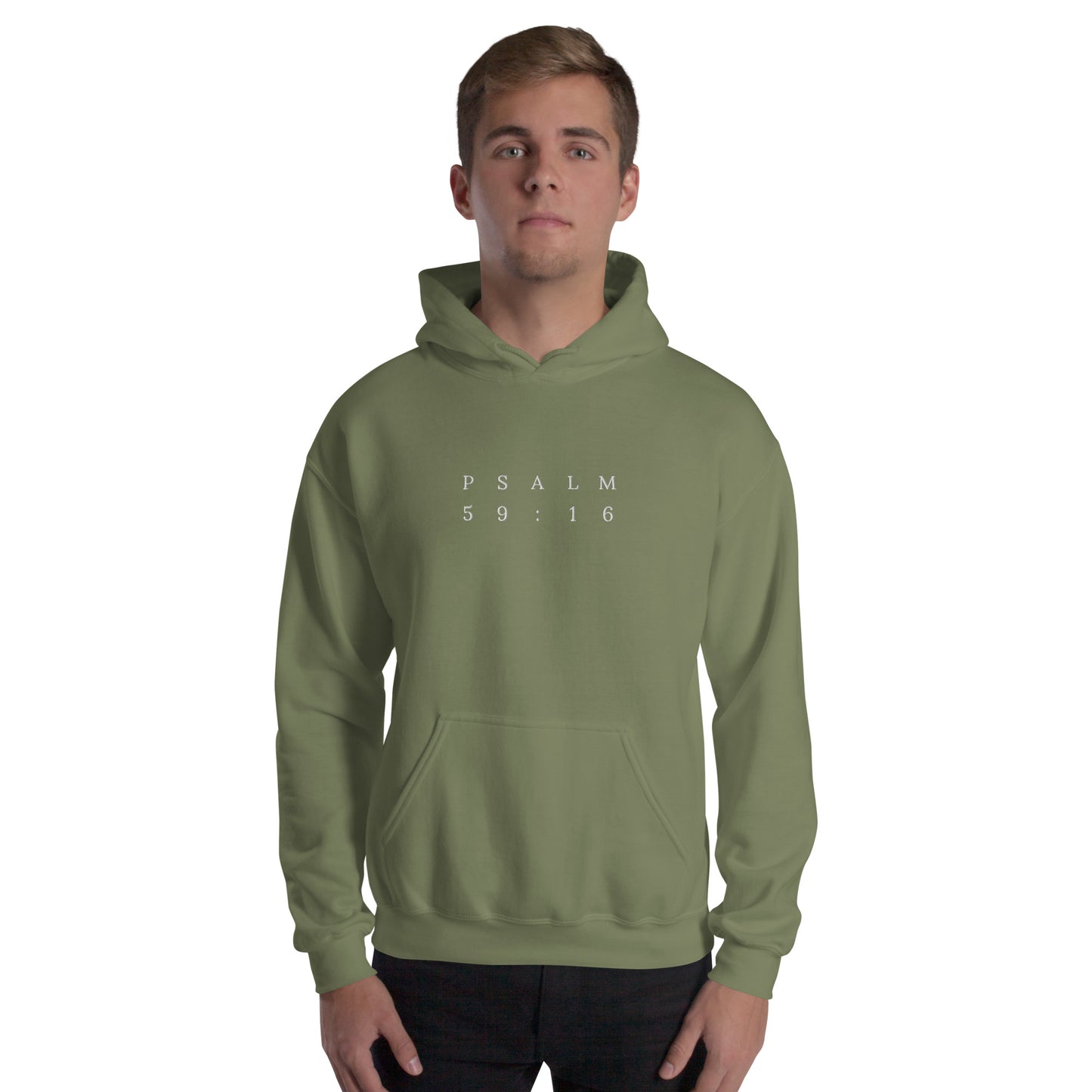 Psalm 59:16 Original Centre Embroidered Unisex Hoodie