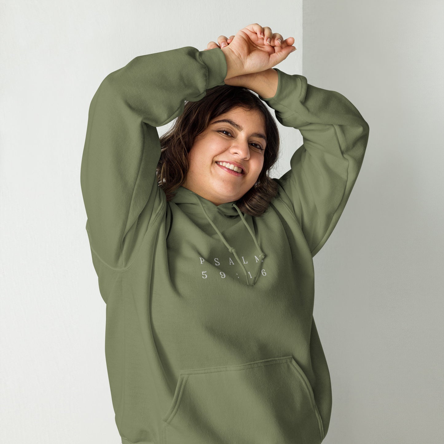 Psalm 59:16 Original Centre Embroidered Unisex Hoodie