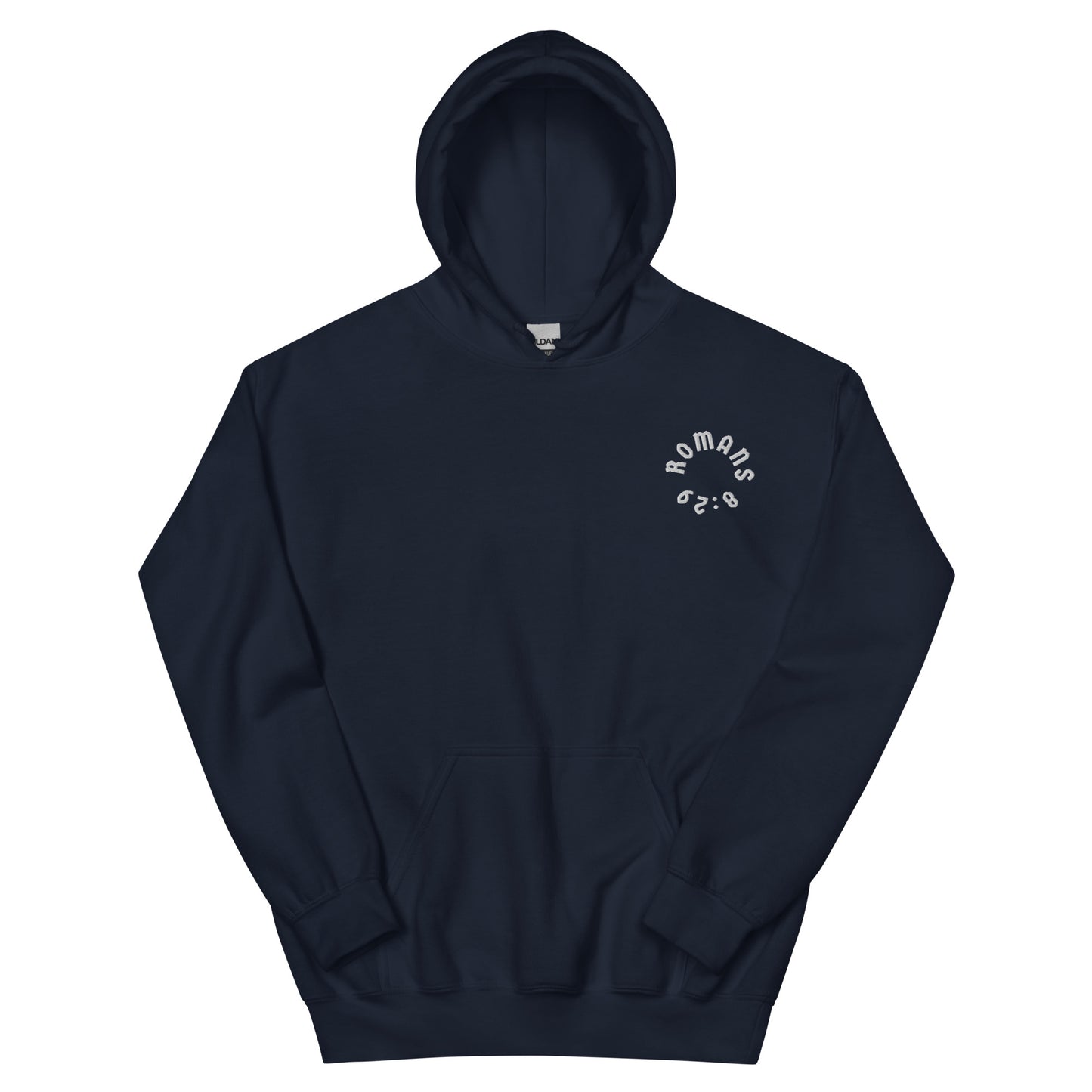 Romans 8:29 White Embroidered Unisex Hoodie