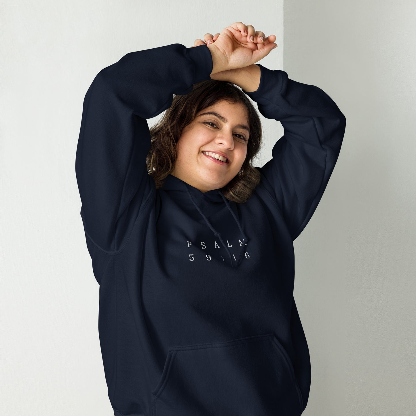 Psalm 59:16 Original Centre Embroidered Unisex Hoodie
