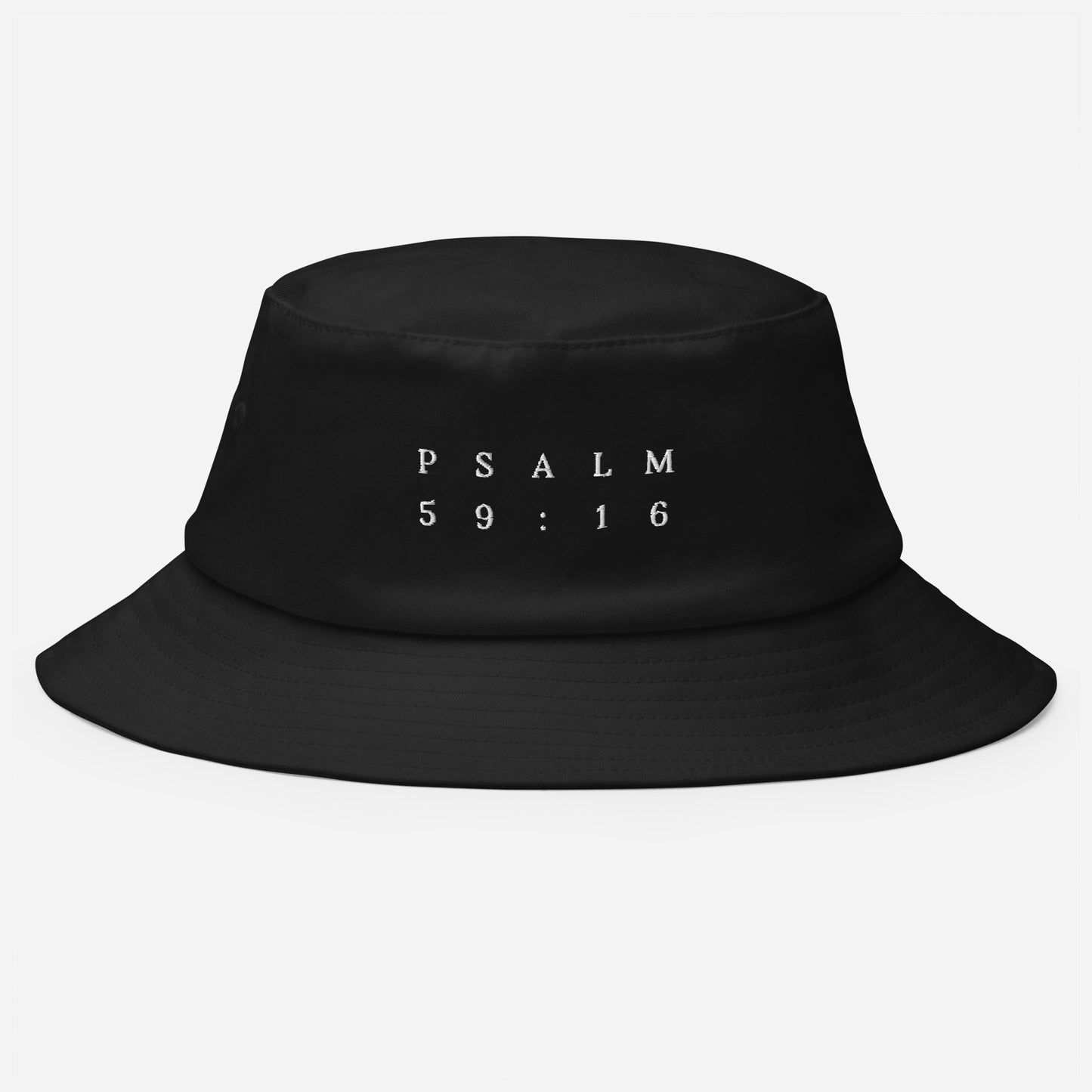 Psalm 59:16 Original White Embroidered Bucket Hat