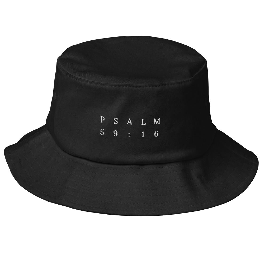 Psalm 59:16 Original White Embroidered Bucket Hat