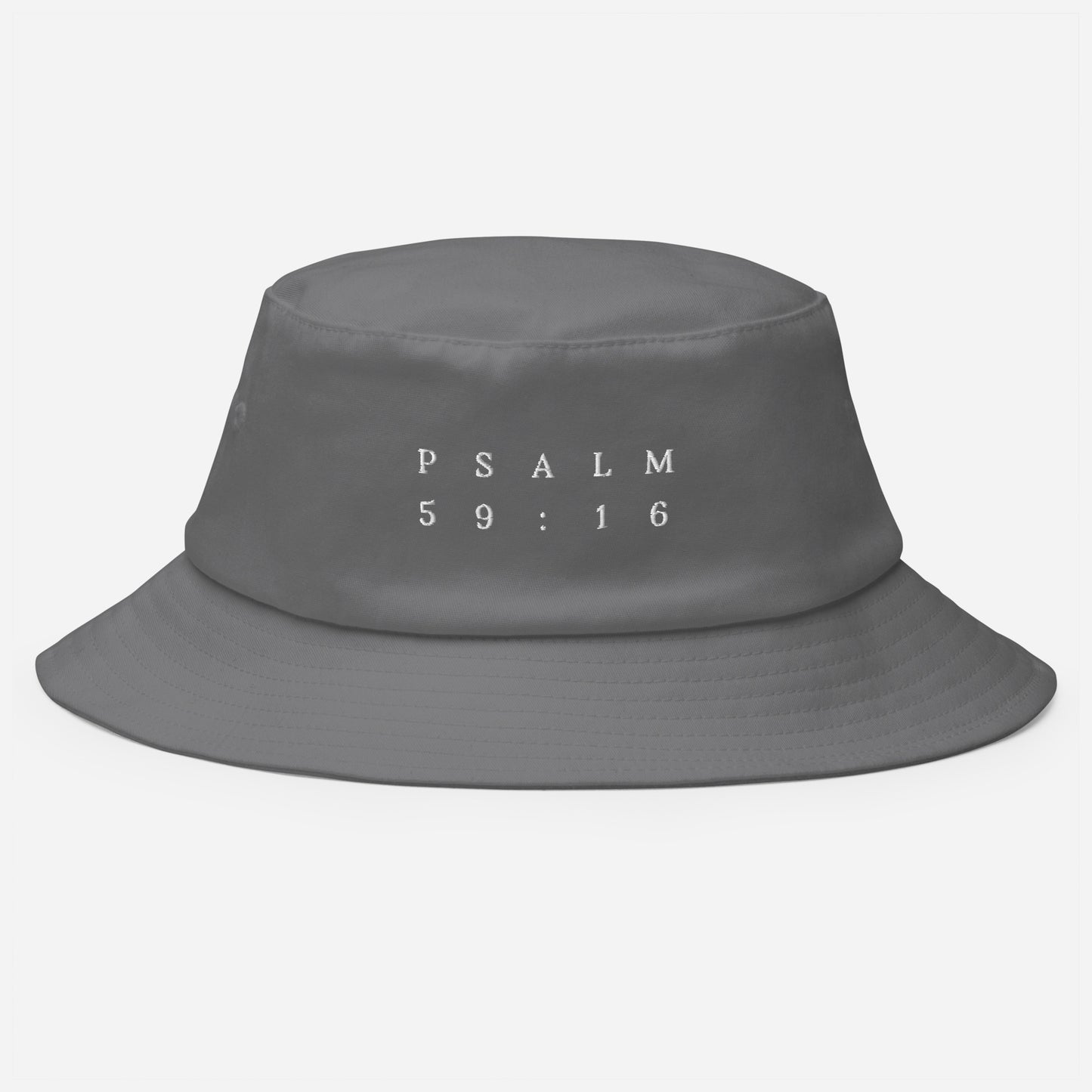 Psalm 59:16 Original White Embroidered Bucket Hat