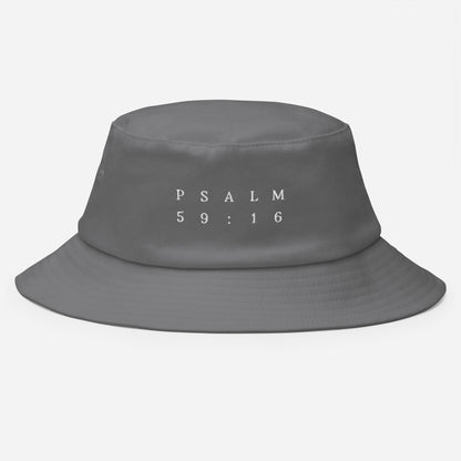 Psalm 59:16 Original White Embroidered Bucket Hat