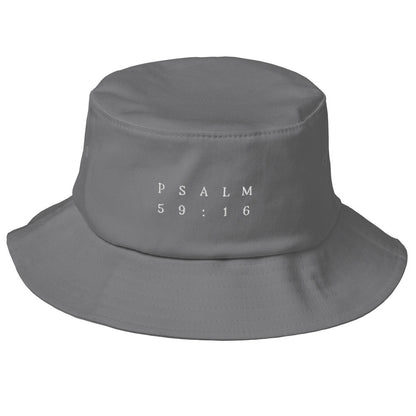 Psalm 59:16 Original White Embroidered Bucket Hat