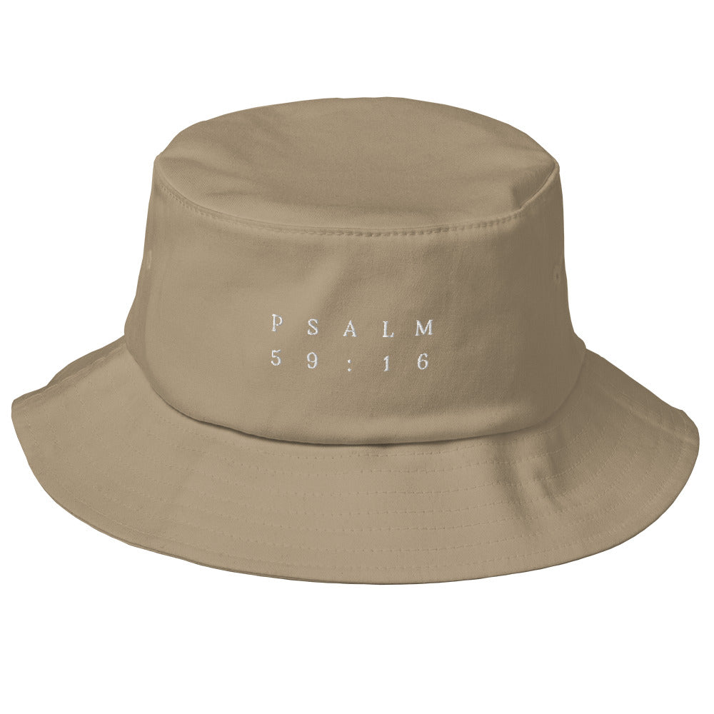 Psalm 59:16 Original White Embroidered Bucket Hat