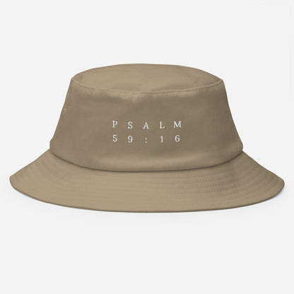 Psalm 59:16 Original White Embroidered Bucket Hat