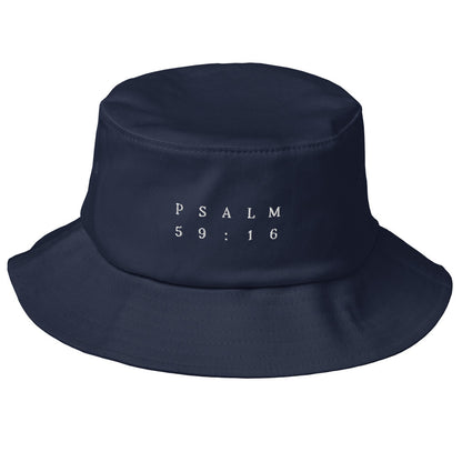 Psalm 59:16 Original White Embroidered Bucket Hat