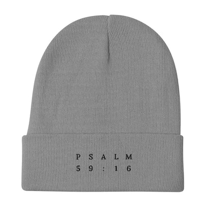 Psalm 59:16 Original Black Embroidered Beanie