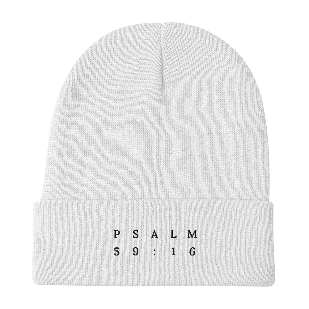 Psalm 59:16 Original Black Embroidered Beanie